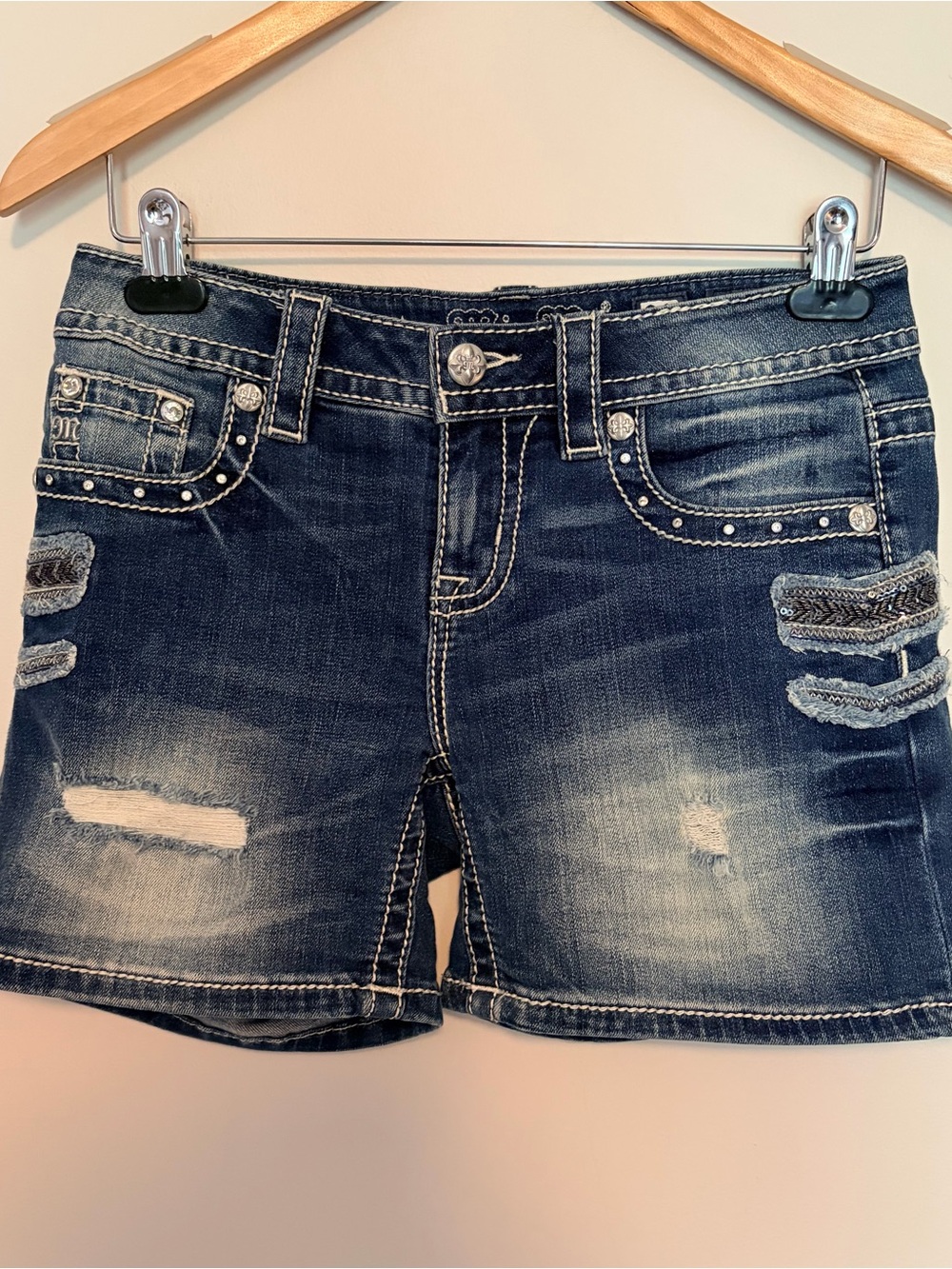 Miss Me Shorts Mid Rise Size 26 Waist Y2K Style Medium/ Dark Wash Bedazzled